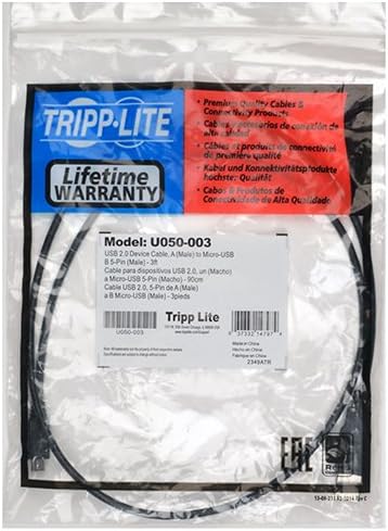 Tripp Lite USB 2.0 Hi-Speed A to Micro-B Cable (M/M) 3-ft. (U050-003),Black...