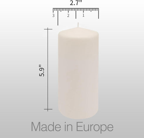 HomeLights Pillar Candles - 2.7x6 inch | 60 Hours Burning, 6 Count - White Unscented Smokeless European Pillar Candles - Perfect for Wedding, Part...