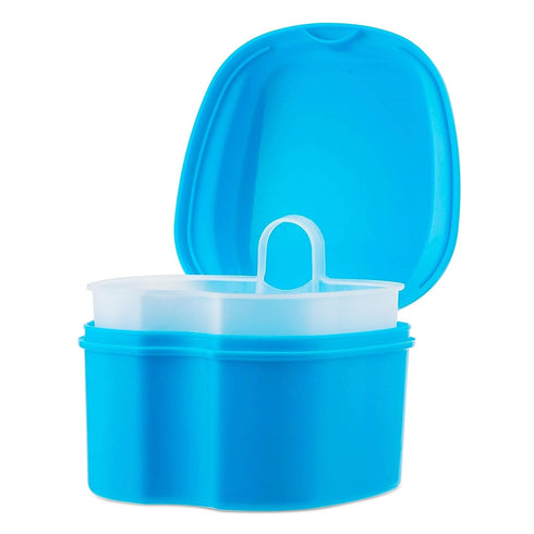 Denture Cup Dental Retainer Case Cleaning with Strainer Basket, Orthodontic Bath Box Mouthguard Storage Soaking Holder - Leak Proof and Lid Waterp...