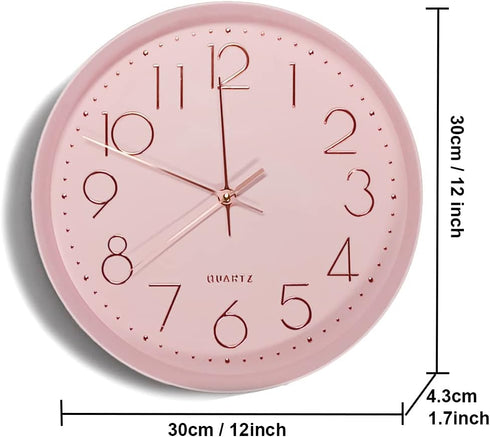 Maxspace Pink Wall Clock Silent Non-Ticking, 12in Analog Wall Clock in Battery Operated?Cute Decorative Clock for School Office Classroom Bedroom ...