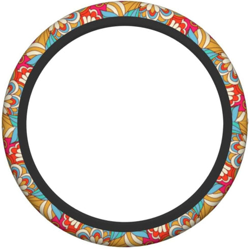 Bohemia Flowers Car Steering Wheel Cover for Womens Girls Mens 15 Inches Anti-Slip Universal Truck Vans SUV Auto Protector Accessories...