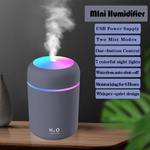 Colorful Cool Mist Mini Humidifier 300ml, USB Personal Desktop Humidifiers for Car Office Home Travel, Auto Shut-Off, 2 Mist Modes, Ultra Quiet.(g...