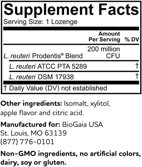 BioGaia Prodentis | Dental Probiotics for Teeth and Gums | Promotes Good Oral Health & Gut Health Too | Oral Probiotics | 30 Apple-Flavored Lozeng...