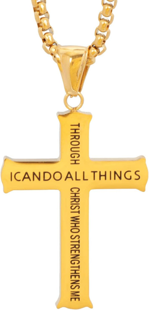 Cross Pendant for Car Rear View Mirror Decor Hanging Ornament Stainless Steel Lord's Prayer Cross Necklace Men Boys Christian Gift, Gold...