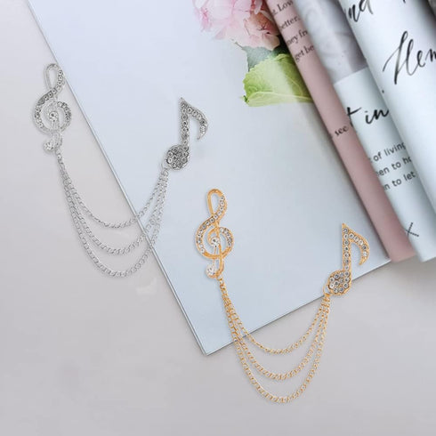 2pcs Brooches Pin for Men Lapel Pin Shirts Collar Chain Music Note Layers Tassel Chain Suit Collar Shirt Studs Lapel Stick Metal Crystal Chain Jew...