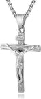 Stainless Steel Antique Cross Crucifix Pendant Jesus Necklace For Men 24 Inch (Silver)...