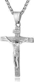 Stainless Steel Antique Cross Crucifix Pendant Jesus Necklace For Men 24 Inch (Silver)...