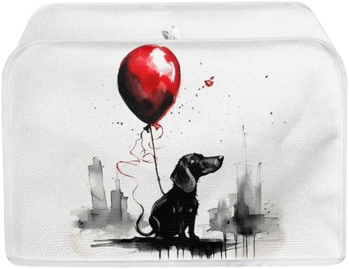 2|4 Slice Toaster Cover Dachshund Dog Red Balloon Kitchen Small Appliance Covers, Cartoon Aesthetic Watercolor Puppy Dog Toaster Cover Fits for Mo...