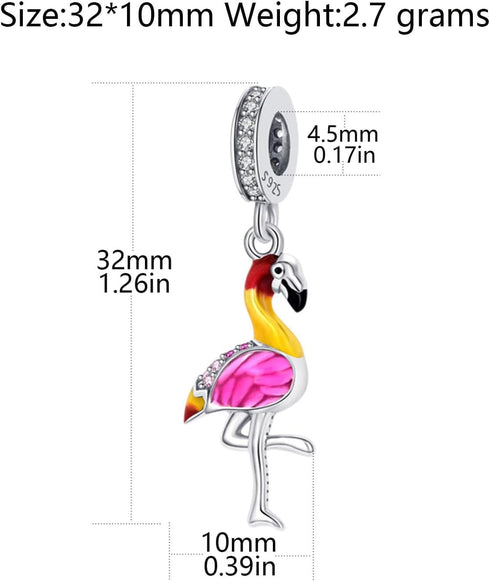 Flamingo Charm 925 Sterling Silver Bird Pendant Lucky Animal Bead for Pandora Charms Bracelet-Gift for Anniversary Birthday Christmas Day...
