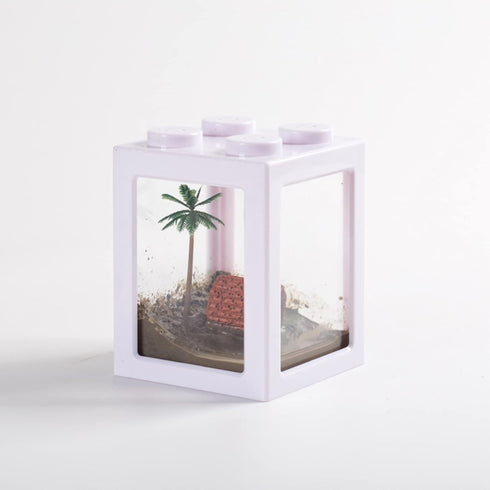 Small Fish Tank, Mini Betta Fish Tank Stackable Cube Tank with Fish Tank Decor, Ant Feeding Case Mini Reptile Row Box (White)...