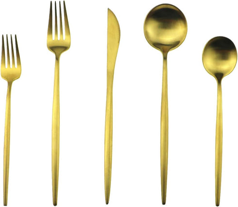 Matte Gold Silverware Set,Gugrida 5-Piece 18/10 Stainless Steel Satin Finish Flatware Set,Kitchen Utensil Set,Tableware Travel Cutlery Set for Cam...