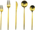 Matte Gold Silverware Set,Gugrida 5-Piece 18/10 Stainless Steel Satin Finish Flatware Set,Kitchen Utensil Set,Tableware Travel Cutlery Set for Cam...