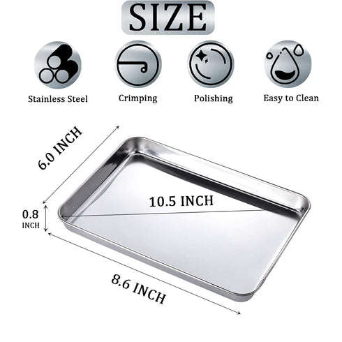 2 Pack Stainless Steel Tray Non Toxic Heavy Duty Thickening Pan for Kitchen Baking, Lab Instrument, Dental, Medical Surgical Instrument, Pet Treat...