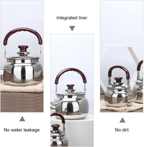 LIFKOME Traditional Stainless Steel Heavy Duty Tea Kettle With Sandwich Bottom and Specialty Cool Touch Handling Mirror Finish Stainless Steel Whi...