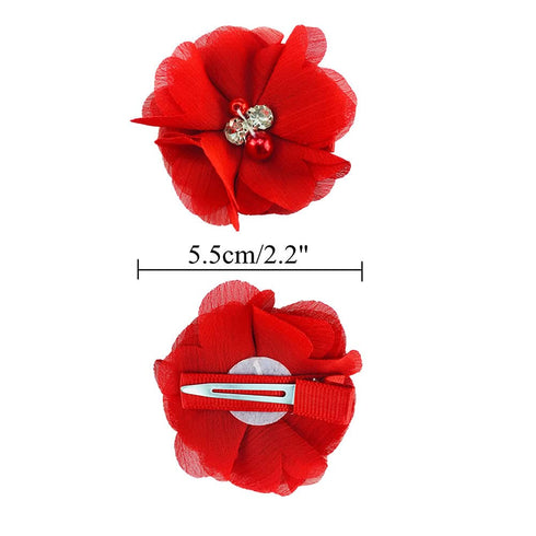 inSowni 2" Alligator Hair Clips Barrettes Chiffon Flower Bow with Rhinestone Pearl for Baby Girl Toddlers...