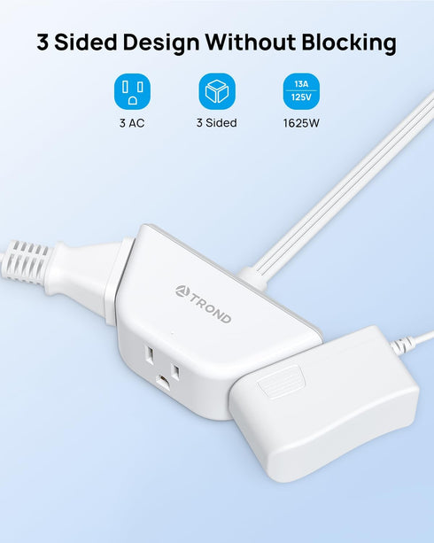 TROND Flat Extension Cord 6 Feet | Flat Plug Power Strip | 3 Prong Grounded 3 Outlets | 1625W | 13A | 16 Gauge Power Cord | for Indoor Home Kitche...