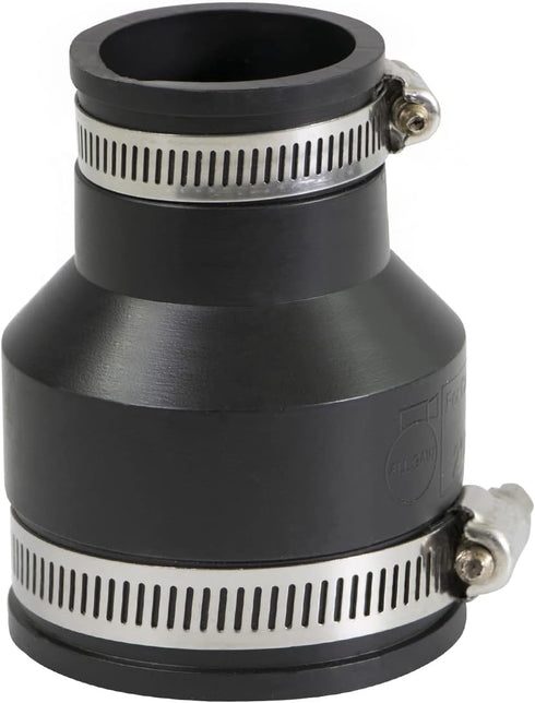 6I55 Flexible Pvc Reducing Coupling with Stainless Steel Clamps, 3.5" x 2.4" Inner Diameter for 3" x 2" Nominal Pipe, Black...