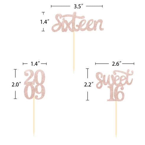 24 Pcs Sweet 16 Rose Gold Glitter Birthday Cupcake Toppers for 16th Birthday Celebrating Party Decorations (Rose gold)...