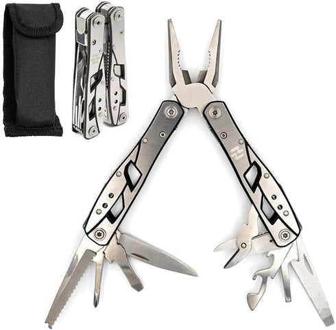 Multitool Plier - 12 In 1 Stainless Steel Pocket Multi Tool With Durable Sheath For Camping, Survival Gear - Safety Locking Camping Accessories Wi...