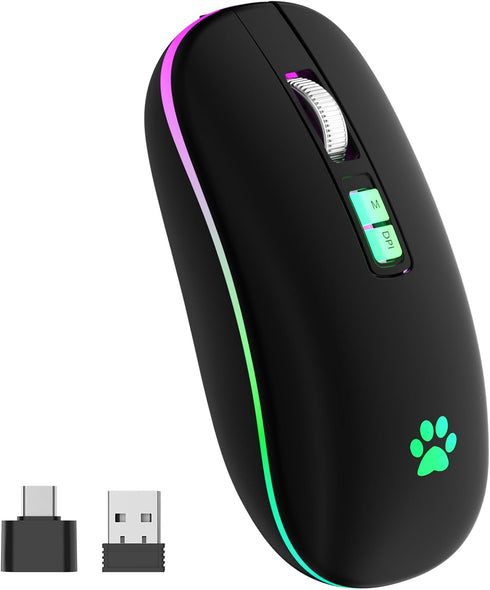 Wireless Mouse, Backlit LED Portable Slim Computer Mouse for Laptop, PC, Computer, MacBook, iPad, Chromebook, Notebook, 2.4G Rechargeable Wireless...