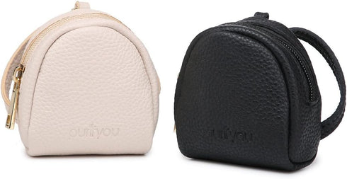 purifyou Premium Leather Pacifier and Nipple Shield Cases - Set of 2 Black & Beige | Case for Diaper Bag & Stroller | Pacifier Box for Travel | Ke...