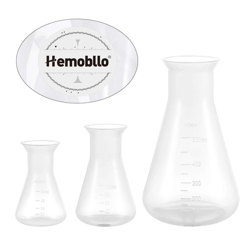 Hemobllo Plastic Erlenmeyer Flask - 3 Pcs Plastic Conical Flask Graduated Erlenmeyer Flask Set Scientific Plastic Flasks for Experiment Laboratory...