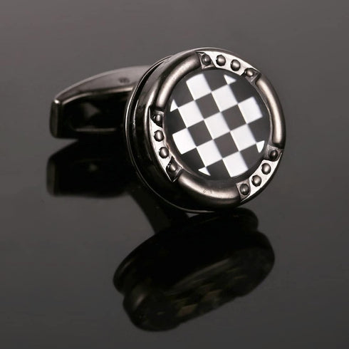 Classic Square Cufflinks for Men, Plaid Cufflinks, Black White Round Cuff Links, Checkered Cufflinks French Cufflinks, Brass Rivets for Tuxedo and...