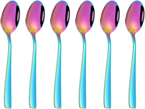 Rainbow Teaspoon Set of 6, 6 inches Mini Stainless Steel Silverware Dessert Spoons Espresso Spoons for Home, Kitchen, Restaurant, Mirror Finish an...