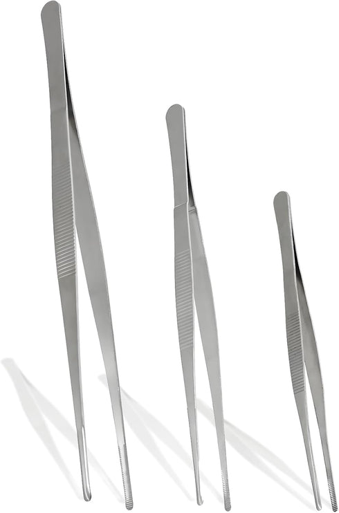 3Pcs Stainless Steel Tweezer Set (8" 10" 12"), Long Tweezers with Precision Serrated Straight Tips, Non-slip Multitool Tweezer for Cooking, Repair...