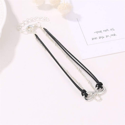 Bohemia Layered Black Leather Anklet Infinity Knot Charm Pendant Foot Chain Boho Beach Foot Jewelry for Women...