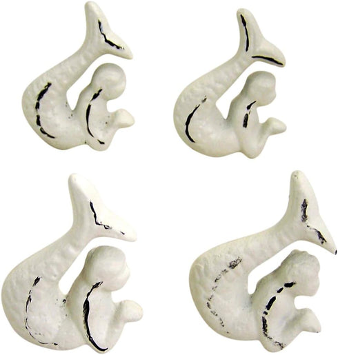 Rustic White Cast Iron Mermaid Cabinet Handles Drawer Pulls, Set of 4, 2 Inch...