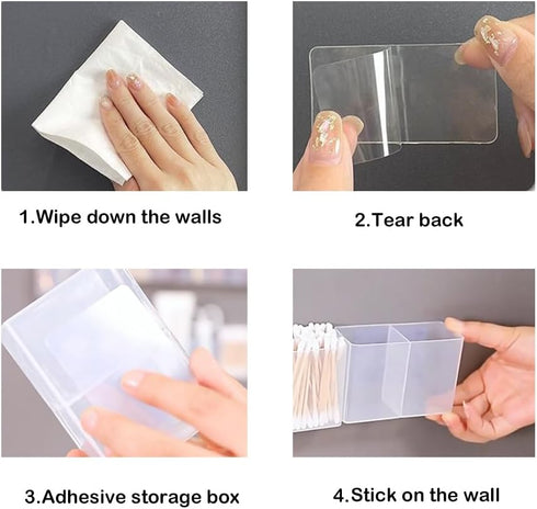 4PCS medium Wall Mount Storage Box, 4 Compartment Transparent Plastic Makeup Brush Lipstick Holder Self-Adhesive Pen Holder Makeup...