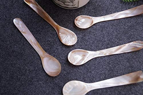 DUEBEL Set of 6 Pink Mother of Pearl 4.5 inch / 11cm MOP Caviar Spoons W Round Handle for Caviar Serving or Egg Serving...