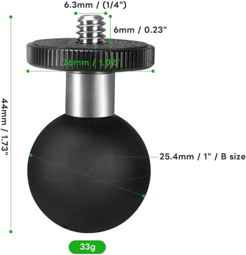 FANAUE GB-02 Aluminum 1" Ball Adapter with 1/4"-20 Threaded Stud, Compatible with RAM Mount B Size Double Socket Arm for Insta 360 Panorama Series...