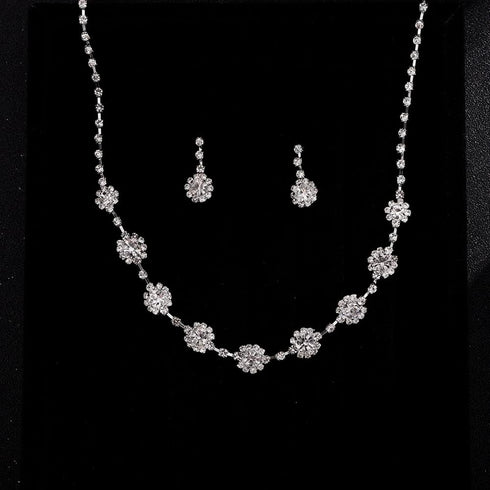 Denifery Bride Silver Bridal Necklace Earrings Set Crystal Wedding Jewelry Set Rhinestone Choker Necklace for Women (Style C)...