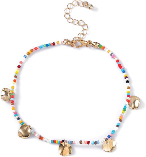 Yokawe Boho Beads Anklet Bracelets Gold Boho Sequins Pendant Anklets Beaded Tassel Summer Bracelet Beach Foot Chain Jewelry for Women and Girls...