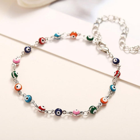 Evil Eye Ankle Bracelet Silver Evil Eye Bead Anklet Beach Fashion Foot Jewelry for Women...