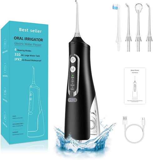 Water Dental Flosser Teeth Pick: Portable Dental Water Jet 310ML Water Tank Rechargeable Travel Irrigation Cleaner IPX7 Waterproof Electric Water ...