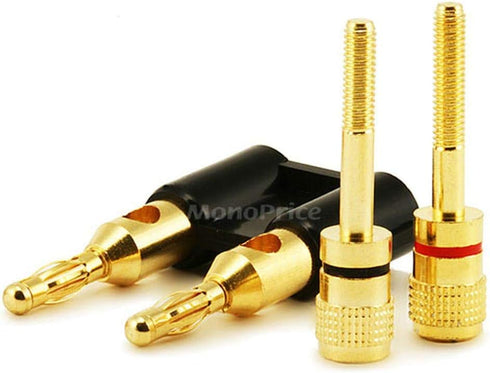 Monoprice Dual 24k Gold Plated Speaker Banana Plugs, Black...