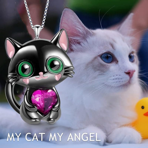 Black Cat Necklace Cute Cat Necklace Rhinestone Heart Necklace Cat Heart Necklace Jewelry for Women and Teen Girls...