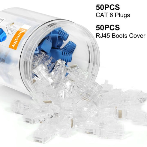 50PCS RJ45 Connectors, Ethernet Cat6 Connector, RJ45 Pass Through Connector, Cat 6 Pass Through RJ45 Connectors for Solid or Stranded UTP Ethernet...