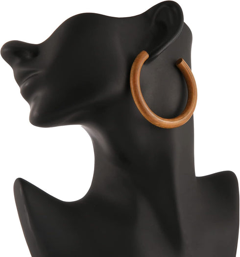 Women's Natural Wood Earrings Fashion Earrings Geometric Shape Retro Earring Set Natural Wood Hollow Semicircle Earrings...