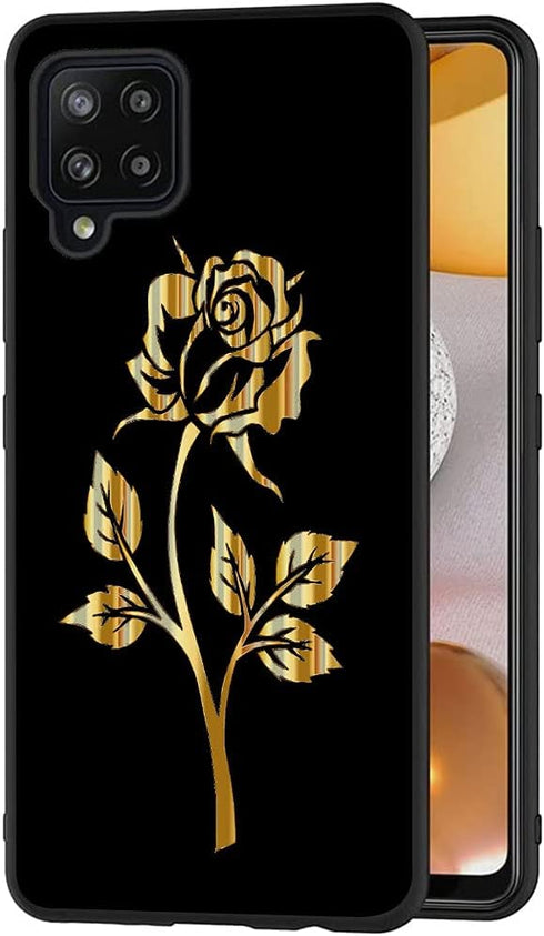 for Galaxy A42 5G Case, Phone Case Silicone Black with Rose Pattern Design Ultra Slim Shockproof Soft TPU Girls Women Protective Cover Skin for Sa...