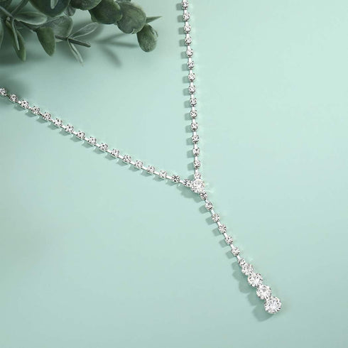 JAKAWIN Bride Silver Bridal Necklace Earrings Set Crystal Wedding Jewelry Set Rhinestone Choker Necklace for Women (Set of 3) (NK143-3)...
