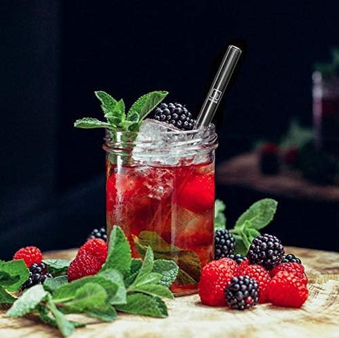 HALM Glass Straws - Variety Pack: 6 Reusable Drinking Straws in 2 Sizes + Plastic-Free Cleaning Brush - Made in Germany - Dishwasher Safe - Eco-Fr...