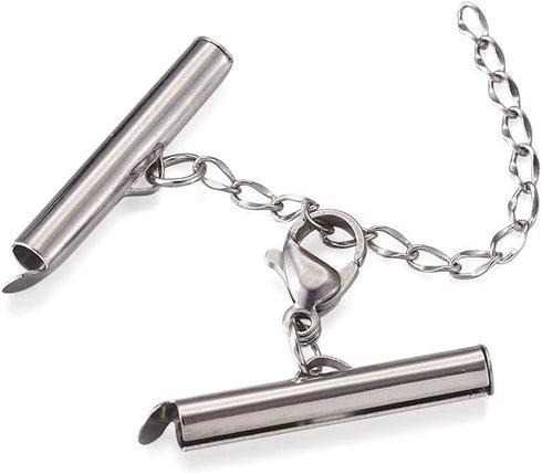 Beadthoven 260pcs 8sizes Stainless Steel Tube Slide On End Clasps with Twist Extender Chains Jump Rings Lobster Claw Clasps Crimp Cord Ends Findin...