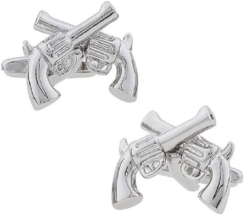 Pistols Handguns Crossed Dueling 6 shooters Gun Pair Cufflinks in a Presentation Gift Box & Polishing Cloth...