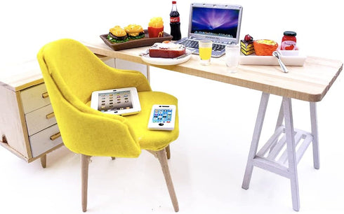20Pcs Miniature Laptop Computer Tablet Toy Phone Pad and Hamburger Fries Cola Fast Food Cake Coffee Juice Fits Barbie Doll Accessories Scale Dollh...