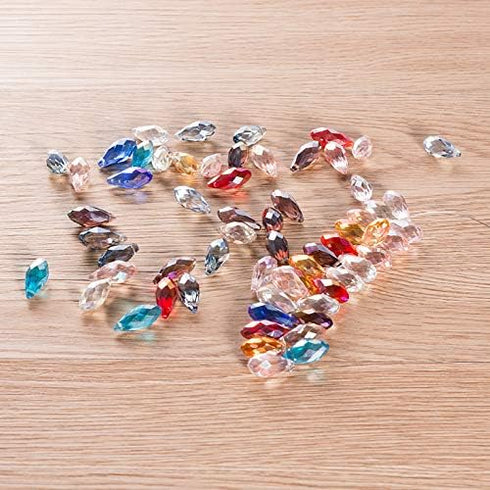 Lot 90pcs Glass Teardrop Beads - LONGWIN 8x18 Crystal Oval Shaped Beads Jewelry Making Supply for DIY Projects, Bracelets, Necklaces, Earrings...