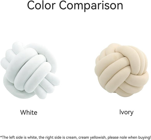 Ivory Knot Pillow Ball, Handmade Decorative Throw Pillow, Soft Round Knotted Cushion for Couch & Bedroom, Cute Home Decor, Braided Pillow for Livi...